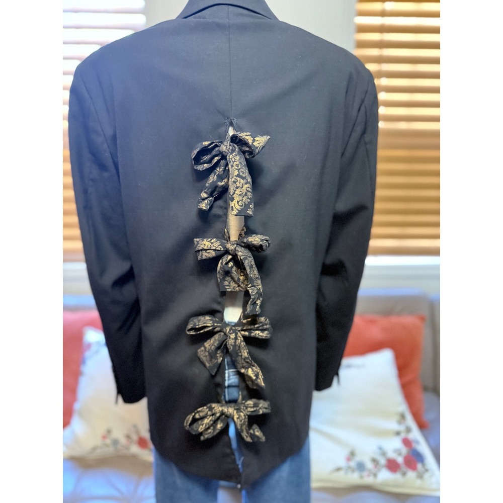 Custom Black Blazer Gold Damask Bow Back Cutout Jacket